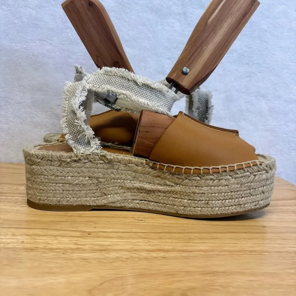 Zara Rope Sandals Platform Espadrille Ankle Buckle Tan Leather Sandal EU 39 US - Picture 8 of 13